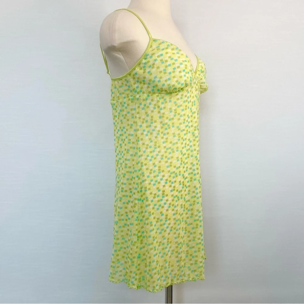 Y2K Victoria’s Secret Micro Mesh Lemon Lime Yellow Print Babydoll Slip Dress L - Picture 8 of 8